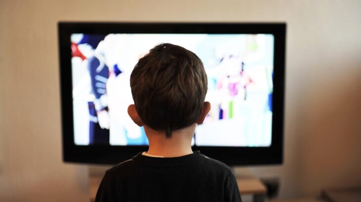 テレビ画面を見ている子どもの後ろ姿